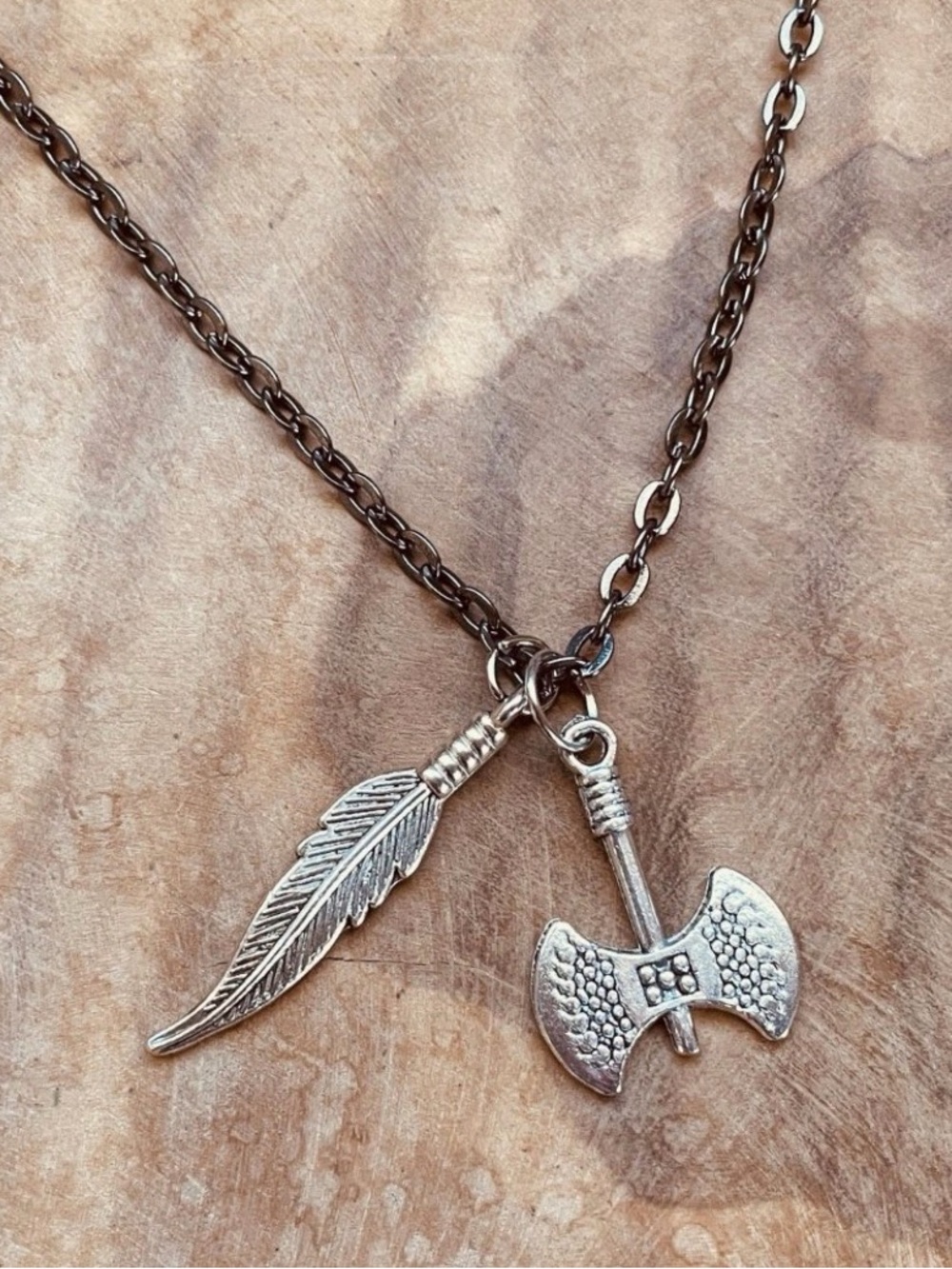 Silver Feather and Axe Pendant Necklace - The Warrior Pendant
